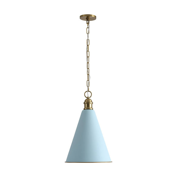 Chandelierias - 1 - Light Lake Blue Long Flared Shade Hanging Pendant - Pendants - Brass & Blue - 2 - Pack