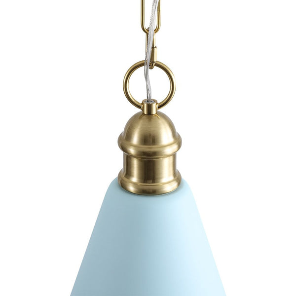 Chandelierias - 1 - Light Lake Blue Long Flared Shade Hanging Pendant - Pendants - Brass & Blue - 2 - Pack