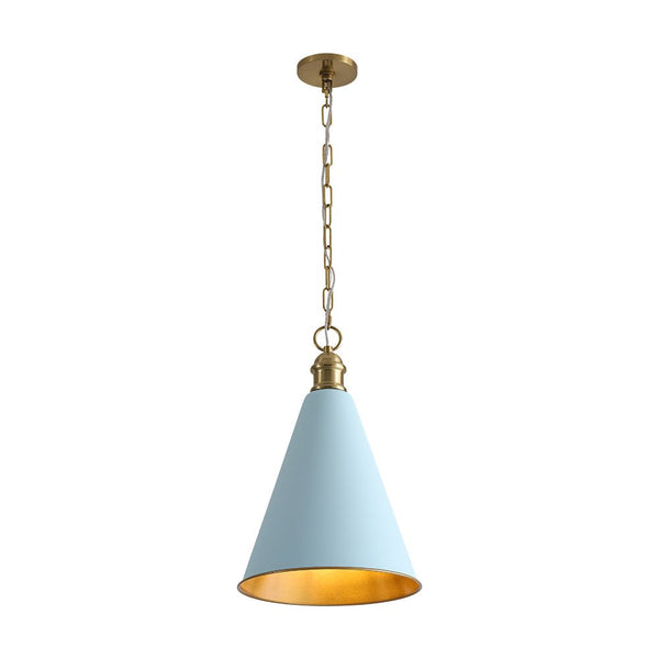 Chandelierias - 1 - Light Lake Blue Long Flared Shade Hanging Pendant - Pendants - Brass & Blue - 2 - Pack