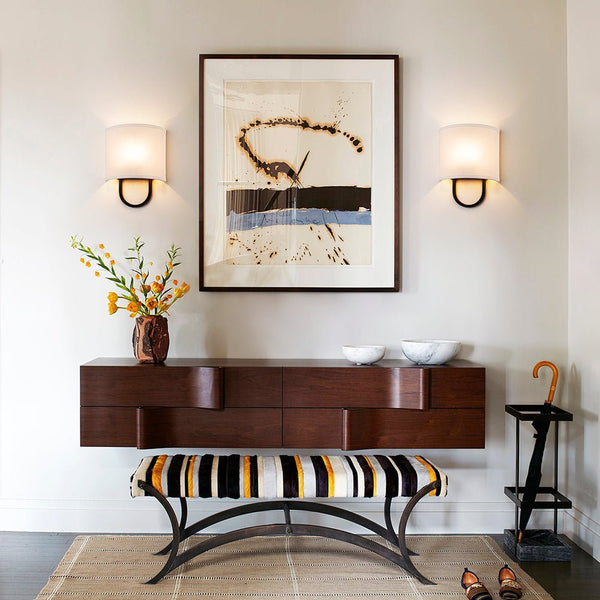 Chandelierias - 1 - Light Minimalist Arch - bridge Shaped Linen Wall Sconce - Wall Light - Brass - 