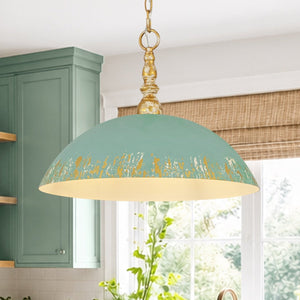 Chandelierias-1-Light Mint Green Chipped Paint Dome Pendant-Pendants-18.5 in-