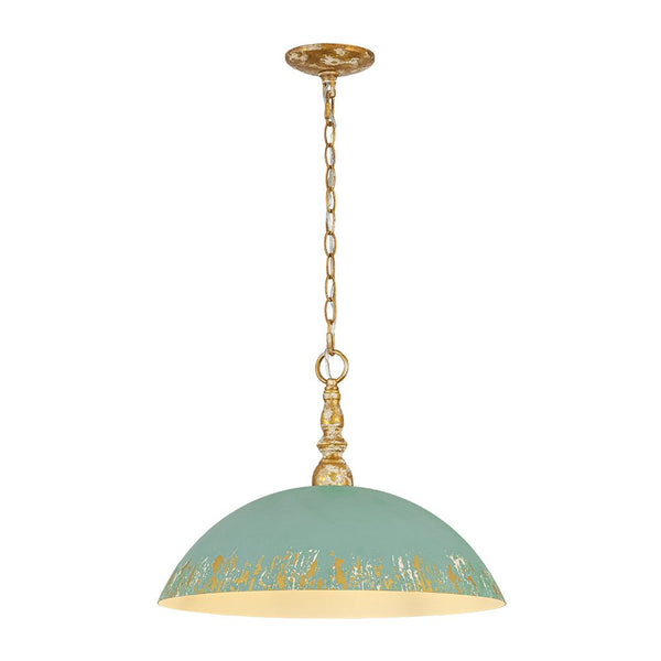 Chandelierias-1-Light Mint Green Chipped Paint Dome Pendant-Pendants-18.5 in-