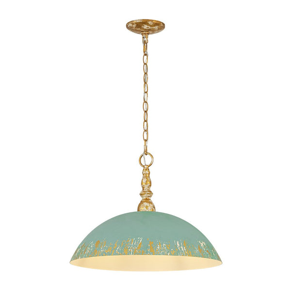 Chandelierias-1-Light Mint Green Chipped Paint Dome Pendant-Pendants-18.5 in-