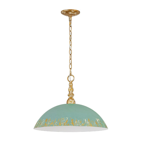 Chandelierias-1-Light Mint Green Chipped Paint Dome Pendant-Pendants-18.5 in-