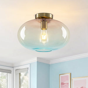 Chandelierias-1-Light Ombre Oval Glass Semi-flush Mount-Semi Flush-Ombre Sunset Ocean-