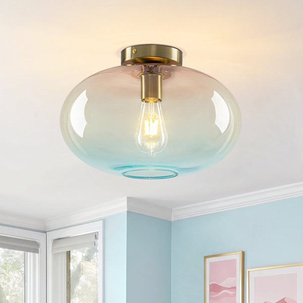 Chandelierias-1-Light Ombre Oval Glass Semi-flush Mount-Semi Flush-Ombre Sunset Ocean-