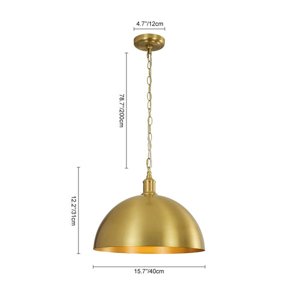 Chandelierias - 1 - Light Oversized Dimmable Metal Dome Pendant - Pendant - Brushed Brass - 15.7in