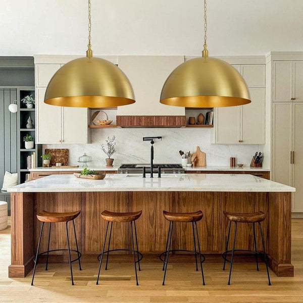 Chandelierias - 1 - Light Oversized Dimmable Metal Dome Pendant - Pendant - Brushed Brass - 23.6in