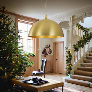 Chandelierias - 1 - Light Oversized Dimmable Metal Dome Pendant - Pendant - Brushed Brass - 23.6in
