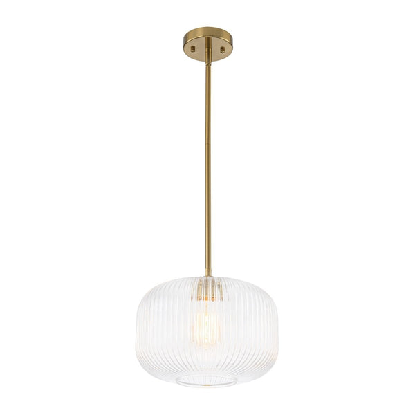 Chandelierias-1-Light Ribbed Glass Clear Lantern Kitchen Pendant-Pendants-Brass-