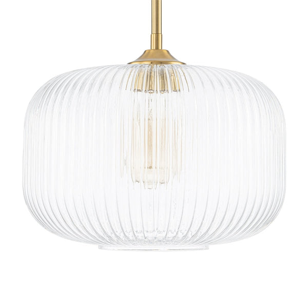 Chandelierias-1-Light Ribbed Glass Clear Lantern Kitchen Pendant-Pendants-Brass-