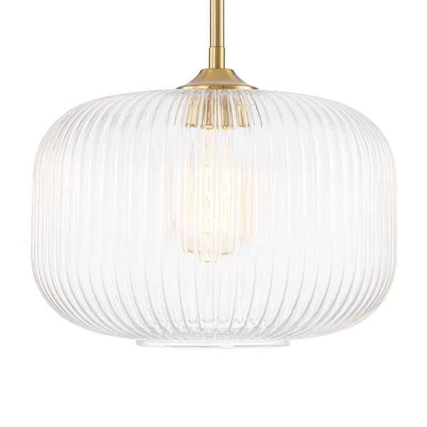 Chandelierias-1-Light Ribbed Glass Clear Lantern Kitchen Pendant-Pendants-Brass-
