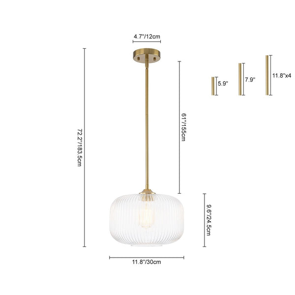 Chandelierias-1-Light Ribbed Glass Clear Lantern Kitchen Pendant-Pendants-Brass-