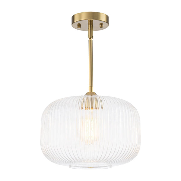 Chandelierias-1-Light Ribbed Glass Clear Lantern Kitchen Pendant-Pendants-Brass-