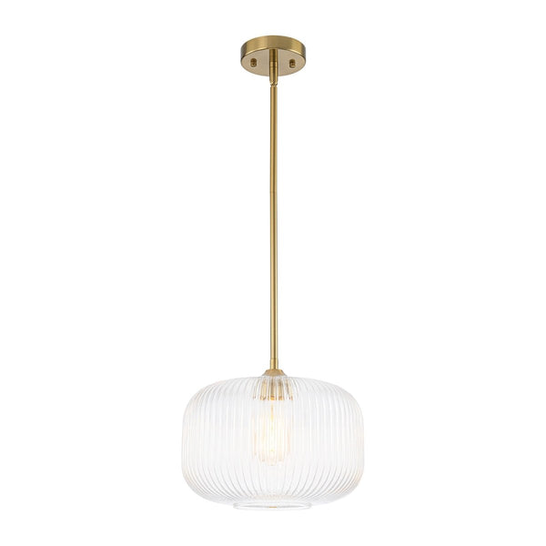 Chandelierias-1-Light Ribbed Glass Clear Lantern Kitchen Pendant-Pendants-Brass-
