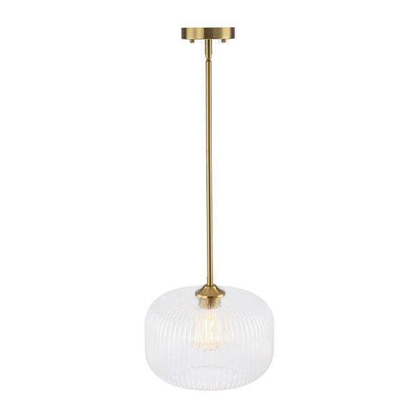 Chandelierias-1-Light Ribbed Glass Clear Lantern Kitchen Pendant-Pendants-Brass-
