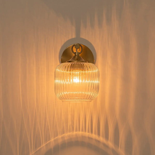 Chandelierias-1-Light Ribbed Lantern Glass Single Wall Sconce-Wall Light-Brass-1-Pack