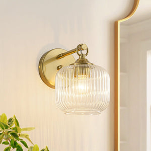 Chandelierias-1-Light Ribbed Lantern Glass Single Wall Sconce-Wall Light-Brass-1-Pack