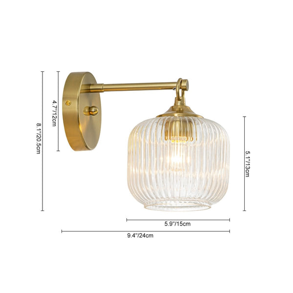 Chandelierias-1-Light Ribbed Lantern Glass Single Wall Sconce-Wall Light-Brass-2-Pack