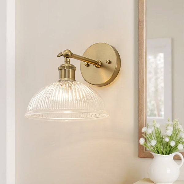 Chandelierias - 1 - Light Rotatable Head Ribbed Glass Wall Lamp - Wall Light - Brass - 1 - Pack