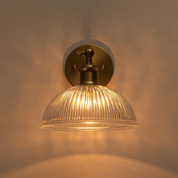 Chandelierias - 1 - Light Rotatable Head Ribbed Glass Wall Lamp - Wall Light - Brass - 2 - Pack
