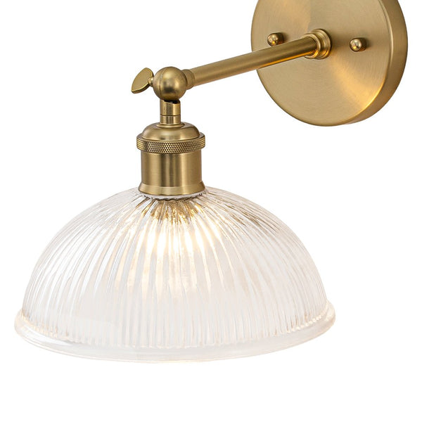 Chandelierias - 1 - Light Rotatable Head Ribbed Glass Wall Lamp - Wall Light - Brass - 2 - Pack