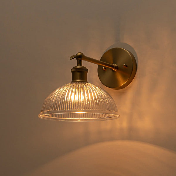 Chandelierias - 1 - Light Rotatable Head Ribbed Glass Wall Lamp - Wall Light - Brass - 2 - Pack