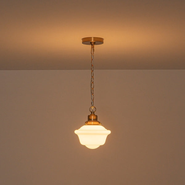 Chandelierias-1-Light Shiny Opal Trapezoid Glass Schoolhouse Pendant-Pendants-Brass-2-Pack