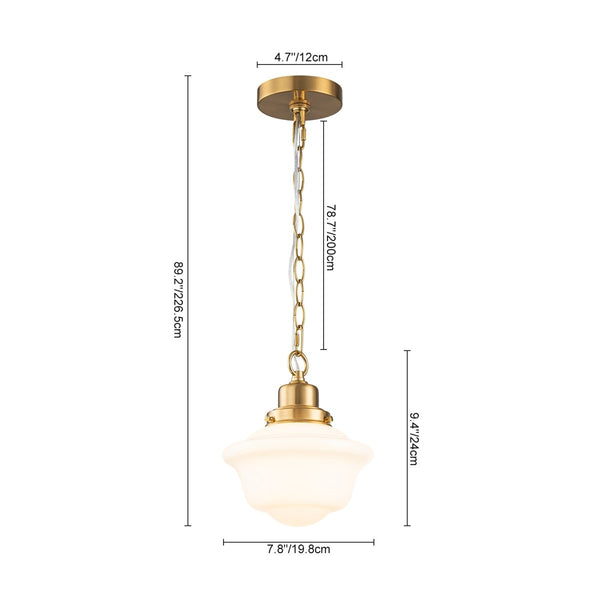 Chandelierias-1-Light Shiny Opal Trapezoid Glass Schoolhouse Pendant-Pendants-Brass-2-Pack