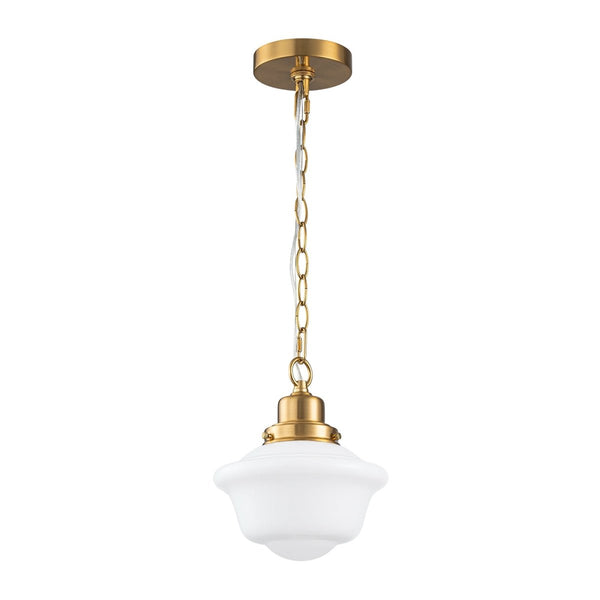 Chandelierias-1-Light Shiny Opal Trapezoid Glass Schoolhouse Pendant-Pendants-Brass-2-Pack