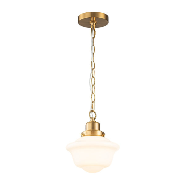 Chandelierias-1-Light Shiny Opal Trapezoid Glass Schoolhouse Pendant-Pendants-Brass-2-Pack