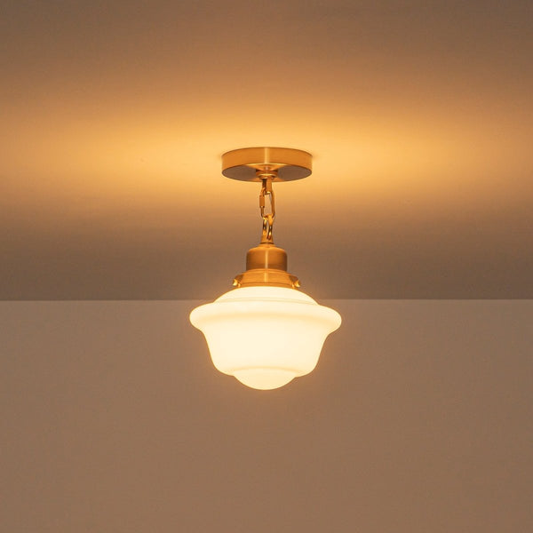 Chandelierias-1-Light Shiny Opal Trapezoid Glass Schoolhouse Pendant-Pendants-Brass-2-Pack