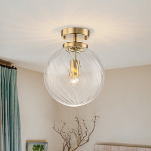 Chandelierias - 1 - Light Swirled Glass Globe Semi - flush Mount - Semi Flush - Brass - 