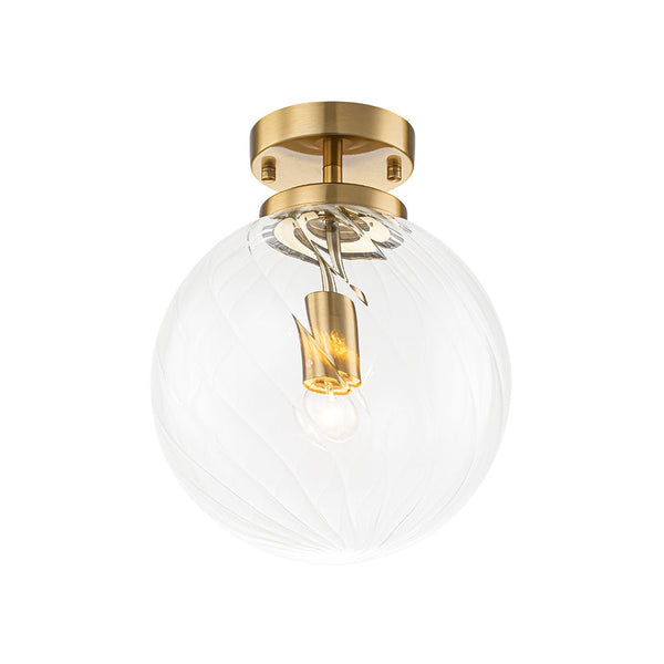 Chandelierias - 1 - Light Swirled Glass Globe Semi - flush Mount - Semi Flush - Brass - 