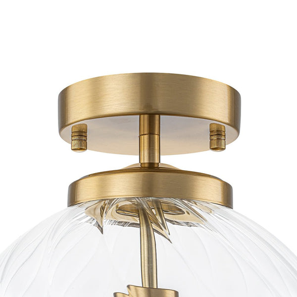 Chandelierias - 1 - Light Swirled Glass Globe Semi - flush Mount - Semi Flush - Brass - 