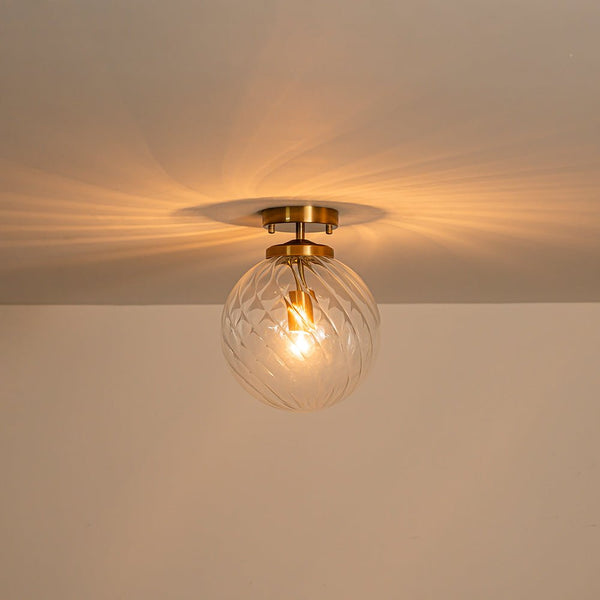 Chandelierias - 1 - Light Swirled Glass Globe Semi - flush Mount - Semi Flush - Brass - 