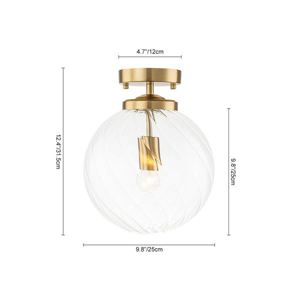Chandelierias - 1 - Light Swirled Glass Globe Semi - flush Mount - Semi Flush - Brass - 