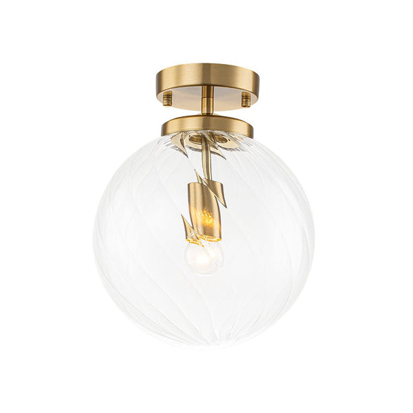 Chandelierias - 1 - Light Swirled Glass Globe Semi - flush Mount - Semi Flush - Brass - 