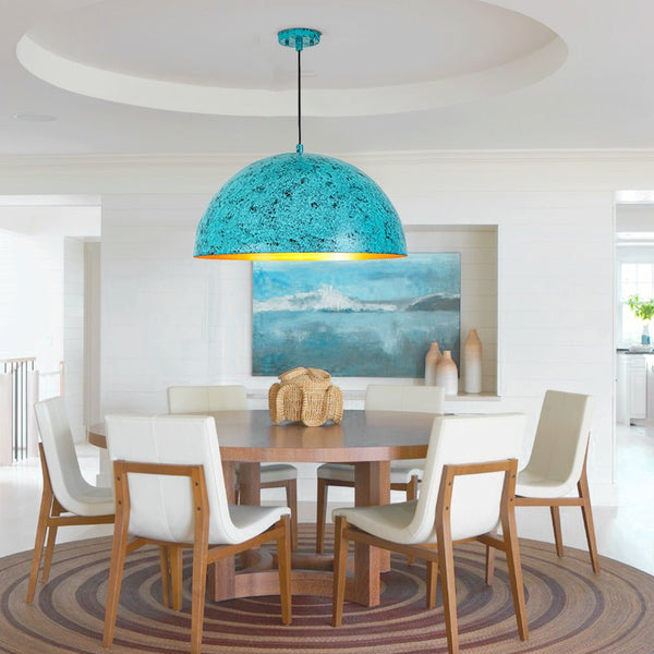 Chandelierias-1-Light Turquoise Speckled Oversized Domed Pendant-Pendants-Turquoise Blue-