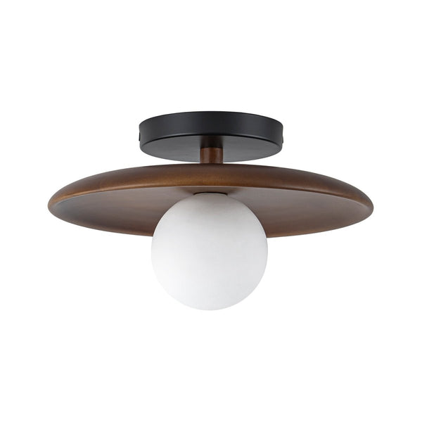 Chandelierias-1-Light Walnut Wood Frosted Glass Mixed Semi-flush Mount-Semi Flush-2-Pack-