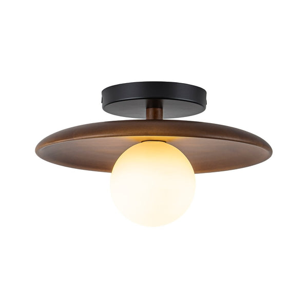 Chandelierias-1-Light Walnut Wood Frosted Glass Mixed Semi-flush Mount-Semi Flush-2-Pack-