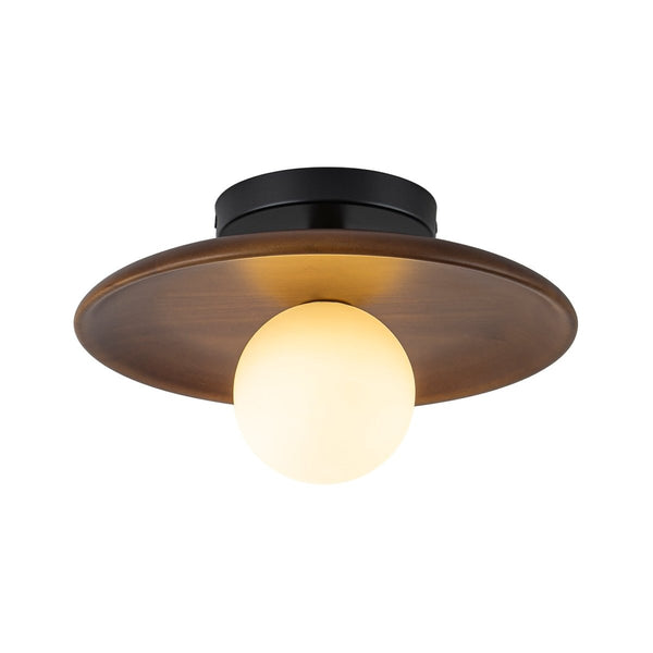 Chandelierias-1-Light Walnut Wood Frosted Glass Mixed Semi-flush Mount-Semi Flush-2-Pack-