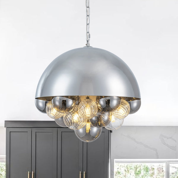 Chandelierias - 10 - Light Creative Cluster Glass Globe Dome Pendant - Pendant - Sliver - 