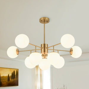 Chandelierias - 10 - Light Dual - Mount Sputnik Dimmable Frosted Glass Chandelier - Chandeliers - Brushed Brass - 