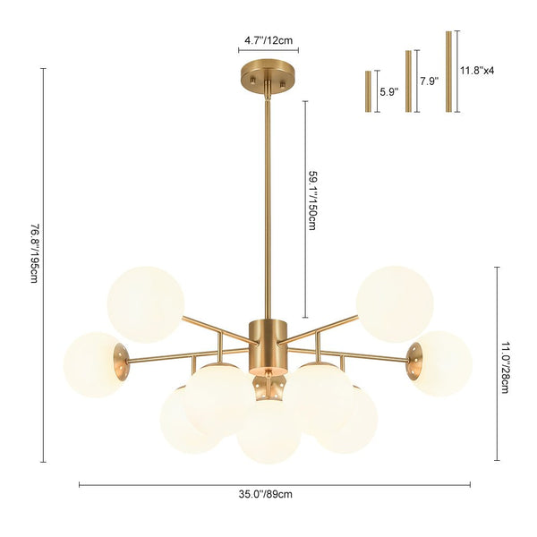 Chandelierias - 10 - Light Dual - Mount Sputnik Dimmable Frosted Glass Chandelier - Chandeliers - Brushed Brass - 