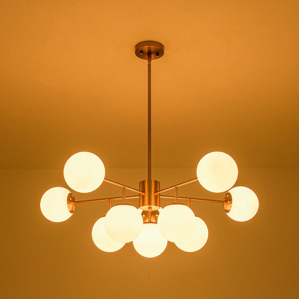 Chandelierias - 10 - Light Dual - Mount Sputnik Dimmable Frosted Glass Chandelier - Chandeliers - Brushed Brass - 