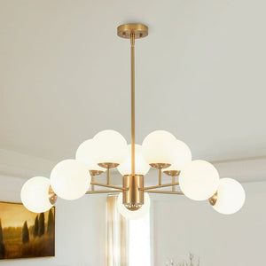 Chandelierias - 10 - Light Dual - Mount Sputnik Dimmable Frosted Glass Chandelier - Chandeliers - Brushed Brass - 