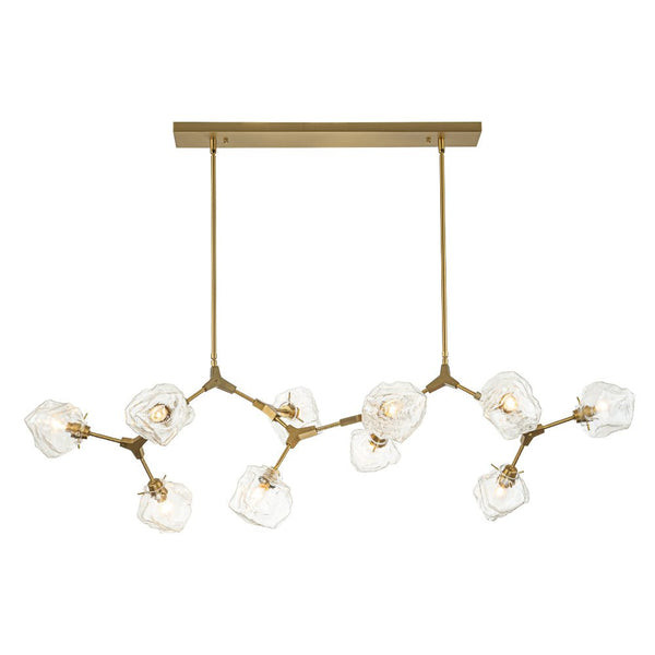 Chandelierias - 10 - Light Modern Ice Glass Cube Branch Linear Chandelier - Chandeliers - Brass - 10 Bulbs