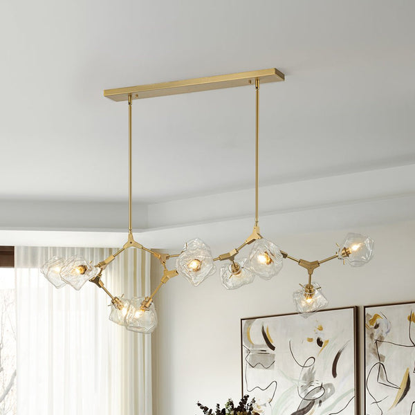 Chandelierias - 10 - Light Modern Ice Glass Cube Branch Linear Chandelier - Chandeliers - Brass - 10 Bulbs