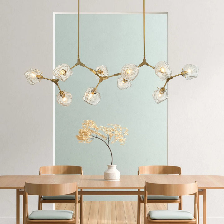 Chandelierias-10-Light Modern Ice Glass Cube Branch Linear Chandelier-Chandeliers-Brass-10 Bulbs